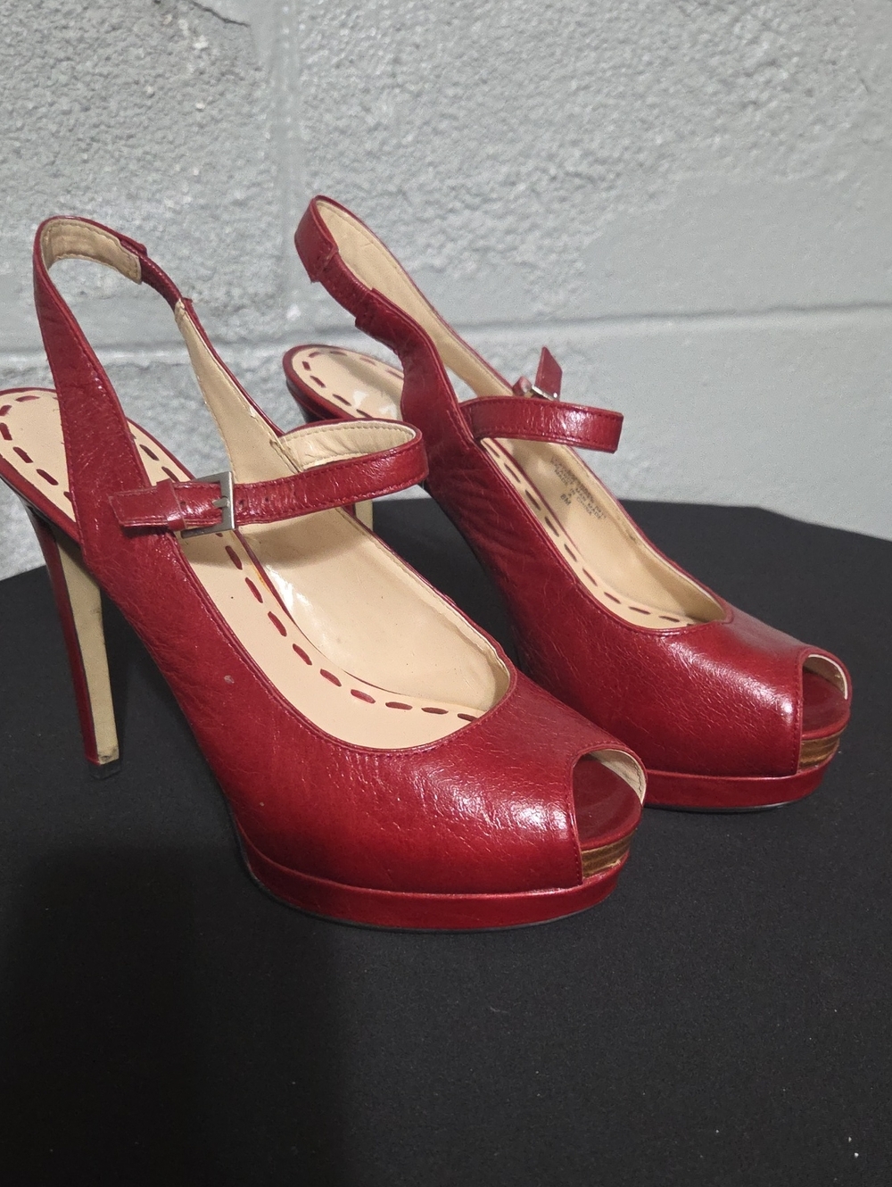 Enzo Angiolini Red Peep-Toe Slingback Heels